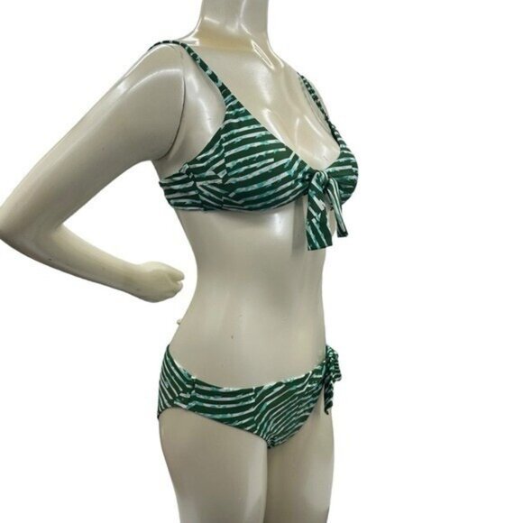 Aerie American Eagle M Side Tie Bikini Green Mod Stripe Print Real Good Swim - Picture 3 of 11